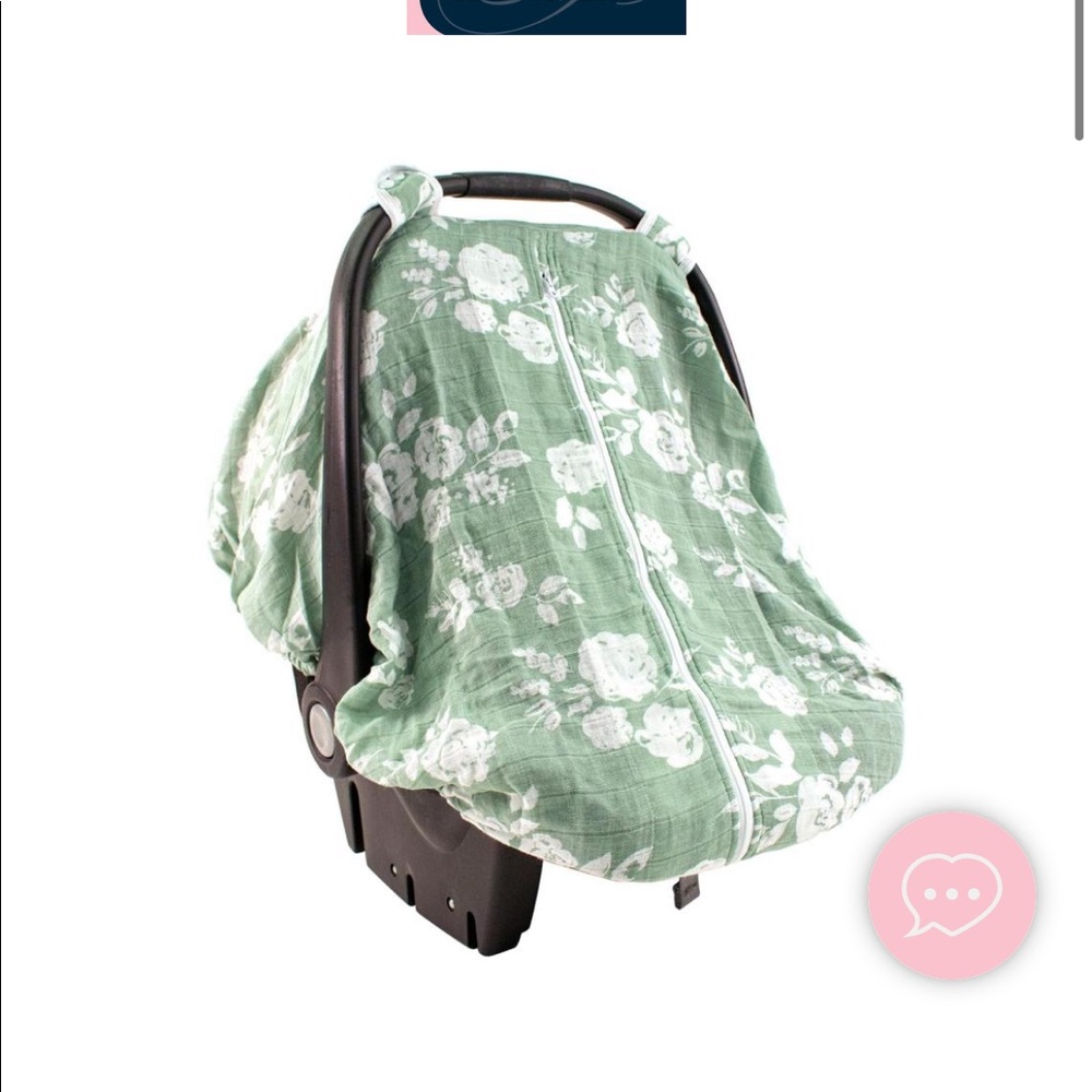 Bebe au Lait Green Floral Muslin Car Seat Cover